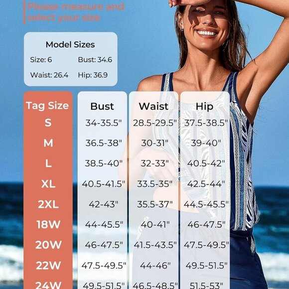 Brand New Women's Tankini Swimsuit Blue Vertical M - Picture 5 of 6